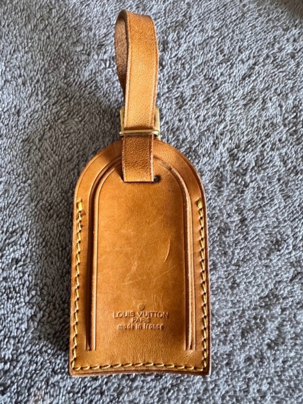 Vintage Louis Vuitton Luggage Tag Poignet Vachetta Leather Brass Gold Tan EUC